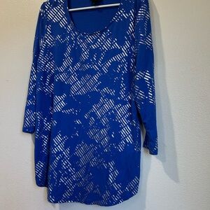 JM Collection Royal Blue and Silver 3/4 Sleeve, top, blouse, shirt
